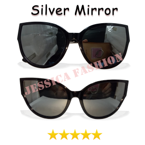 Womens Black Rounded Cat Eye Sunglasses - Kacamata Fashion Model Mata Kucing Ukuran Frame Big Oversized Lensa Mirror Anti Uv Protection Kacamata Fashion Wanita Terbaru - COD