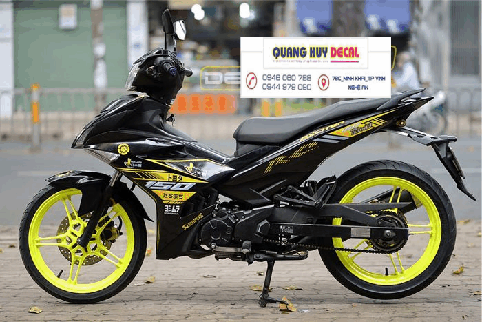 tem trùm xe exciter 150 màu đen vàng độ đẹp - Tem xe máy exciter 150 làm theo yêu cầu - tem xe exciter 150 màu đen vàng đẹp rẻ chất