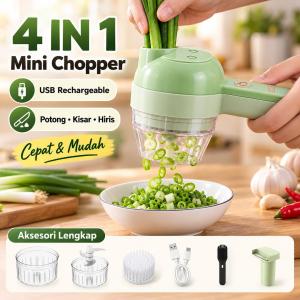 Pengisar Elektrik 4 in 1 Mini Chopper Electric Garlic Food Processor USB Slicer Cutter Meat Grinder Masher