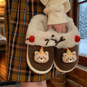 Xixitiao 2025 Mới Trong Nhà búi lau sàn bằng vải bông Phụ Nữ Mùa Đông Dễ Thương Anh Đào Gấu Giày bà bầu Vui Vẻ Phim Hoạt Hình Ấm Áp Bông Dép Đi Trong Nhà Thoải Mái Lông Dép Đi Trong Nhà