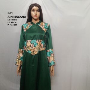 Gamis Elegan Aini Busana – G21 Warna Hijau dengan Motif Mewah