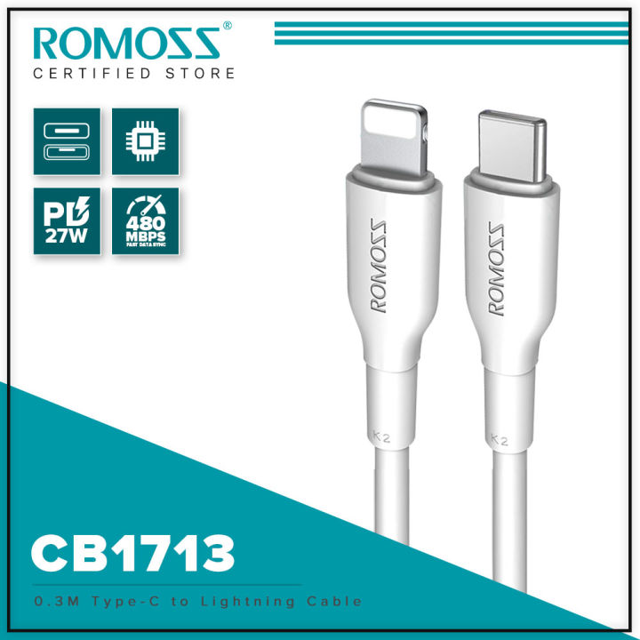 Romoss CB1713 Type C to Lightning PD18W Fast Charging Cable TPE  Material Cable for iPhone 12- For iPhone 15 15 Pro Max Charger Cord  Lazada PH