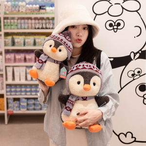 JOJO CASTLE Soft Penguin Plush Toys  Creative  Penguin Backpack Cute Penguin Wear Winter Scarf Cap Doll Soft Toys Birthday Gifts