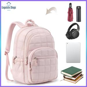 Nylon Quilted Casual Daypack Fashion Waterproof Bookbag Adjustable Straps College Backpack for Teens Girls Students