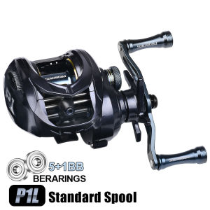 Metal Baitcasting Reel 7.2:1 Long Casting Sea Fishing Reel 5+1BB Black Fishing Reel with Drag Alarm Sound Lure Reel