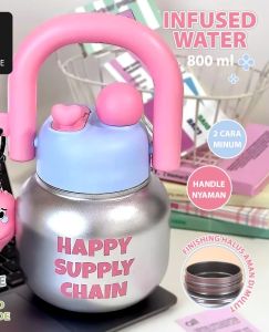 Snager Botol Air Minum 2 Sisi Anak Bulat Panda Tritan Dua Cara Minum Linlin Aesthetic BT06 800ml