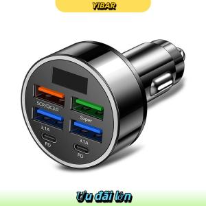 YIBAR 100W 6-Cổng USB Loại C Xe Sạc Với Điện Áp Hiển Thị Pd Nhanh Chóng Sạc Power Adapter Cho Iphone Android Điện Thoại Thông Minh Máy Tính Bảng