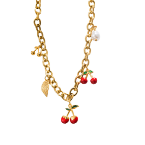 Vibrant Red Charm Necklace Titanium Steel Adjustable Chain Lightweight Comfortable For Daily Outfits