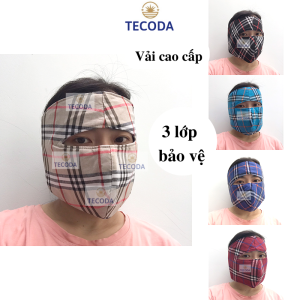Khẩu Trang Ninja Nin Ja Nam Nữ Vải Kate 3 Lớp Kẻ Caro Che Kín Mặt Chống Nắng Chống Bụi Thấm Mồ Hôi