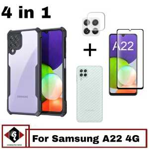 Promo Paket 4in1 Case Samsung A22 4G Softcase Free Tempered Glass Layar Anti Gores Camera Dan Skin Carbon Pelindung Belakang Hp