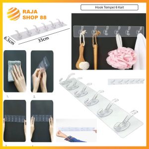 Gantungan Tempel Transparan 6 Kait Hook Tempel Baju Dinding Minimalis Tanpa Paku Serbaguna