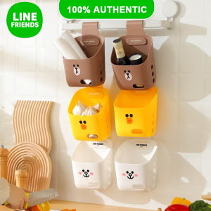 100% Authentic Line Friends Bathroom Shelves Rack Kitchen Hanging Basket Can Be Hung Bathroom Wall-mounted Plastic Hanging Storage Basket LFB146