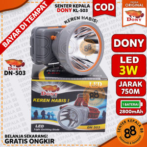 DONY Senter Kepala KL-503 KL503 KL 503  Kren Abis Doni Recharge LED Jarak Jauh 3 WATT 3w Murah SUPER TERANG ANTI AIR CAHAYA PUTIH KUNING