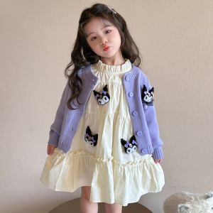 Christmas Gift Halloween Anime Kuromi Girls Sweater Dress Spring and Autumn New Childrens Cartoon Kawaii Princess Dress Suitable for Girls Clothing