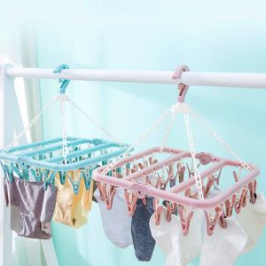 Thaihome ตากผ้าเหลี่ยม พับได้ เหลี่ยม ตากผ้าเหลี่ยม พับได้ ห่วงตากผ้าเหลี่ยม ที่ตากชุดชั้นใน Socks Hanger with 12/32 clips