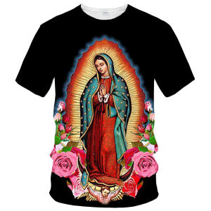 New Fashion Summer 3D Virgin Mary Tshirts for Men Women Wear Casual Short-Sleeved Mens T-Shirts