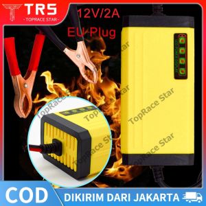 (Dikirim Dari Jakarta)Charger Aki Motor / Mobil Portable 12V / 2A Dengan LED Indikator Kabel Indo Elektronik Mini with LED Indicator EU Plug 12V2AH-20AH Baterai Asam Timbal