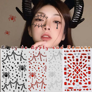 4Pcs Halloween Makeup Facial Rhinestone Sticker 3D Face Jewels Spider Pattern Acrylic Eyeshadow Sticker For Festival Party
