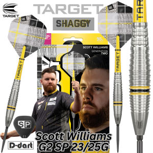 TARGET STEEL TIP DARTS - 23G/25G SHAGGY G2 SCOTT WILLIAMS (SWISS) SP 90% TUNGSTEN DART SET ORIGINAL STEEL DART