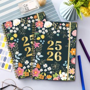 COPOTIYA Colorful Flower Pattern A5 Agenda Book 12 Months To Do List English Notebook Diary Notepad Portable Binder Coil Notebook School Office Supplies