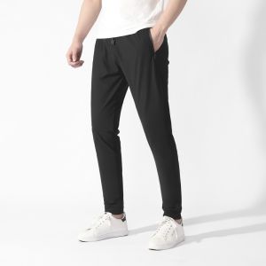 Mens Spandex Ice Cool Pants Breathable Slim Silk Elastic Jogger Trousers Quick Dry Casual Tapered Pants