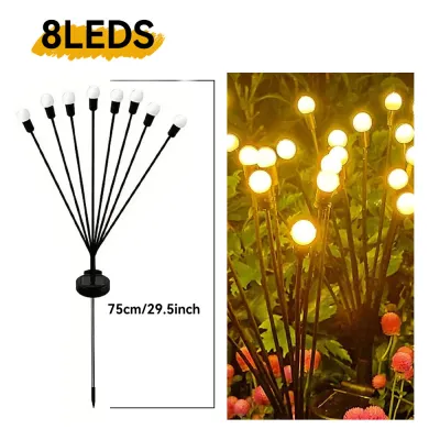 Solar Garden Lights LED 10 Heads Firefly Lights Outdoor Waterproof for Villa Courtyard Road Cemetery Memorial Decoration Lighting Christmas Gift