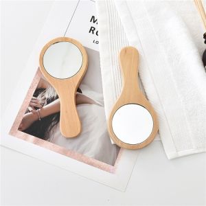 【COD】Mini Wooden Glass Mirror Vintage Make Up Mirrors with Comb Round Flower Shape Custom Gift
