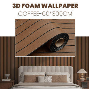 Heyman 3D Wood Thick Foam Wallpaper 60x300CM Fluted Waterproof Self Adhesive Wall Stickers Kertas Dinding Kayu 木纹 牆壁貼紙