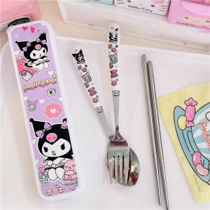 Chopsticks Fork Spoon Set Sanrio Tableware Anime Kuromi My Melody Stainless Steel Chopsticks Spoon Fork