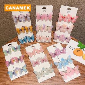 【CANAMEK】 Random Colorful Butterfly Hairpins Girl Hair Clips Barrettes Women Sweet Hair Ornament Rainbow Headwear Fashion Hair Accessories
