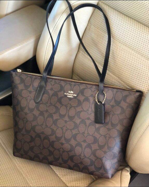 Coach signature cheap zip top tote