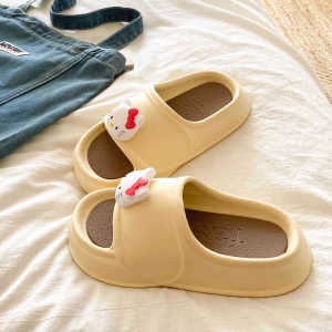 [Free Shipping] EVA girls super soft detachable thick-soled one-strap sandals cartoon Kitt cat design indoor and outdoor slippers for women