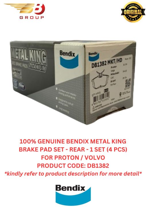100 GENUINE BENDIX METAL KING BRAKE PAD SET REAR 1 SET (4 PCS) FOR