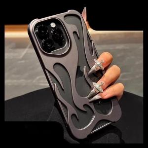 【Super low price】Luxury Matte Hollow Out Flame Phone Case For iPhone 16 17 15 14 13 11 12 Pro Max Plus Air Soft Dissipate Heat Bumper  Back Cover