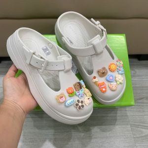 Giày dép crocs chuẩn xịn chống hôi chân nhựa tế bào  bề mặt vải thun lưới êm mềm dẻo bền. Dép sục crocs Mary Jane cho nữ màu kem