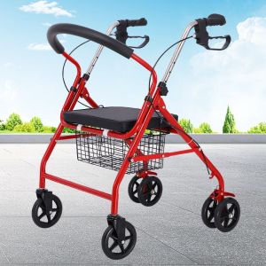 Foldable 4-Wheel Portable Hand Truck - Household Mobility Aid for Elderly Push-or-Sit Grocery Shopping Chair