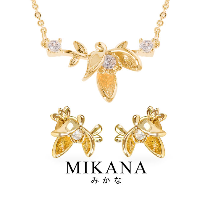 Mikana Birth Flower 14k Gold Plated January Snowdrop Jewelry Set  Accessories For Women Necklace Earrings Jewelries fashion korean free  shipping sale
