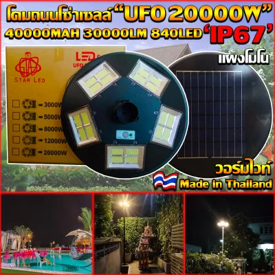 NEW UFO ไฟถนนโซล่าเซลล์ รุ่น UFO-20000W-WW แสงวอมไวท์ ทรงจานบิน เเบตเตอรี่อึด สว่างถึงเช้า สปอร์ตไลท์พลังงานแสงอาทิตย์ ไม่รวมเสา