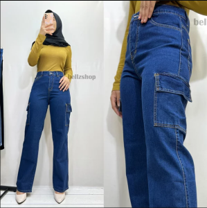 KULOT CARGO JEANS WANITA / CELANA JEANS WANITA KULOT CARGO