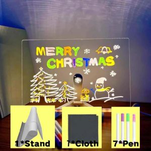 LED Drawing Board Luminous Wordpad DIY Acrylic Board With Colour Pens LED Note Board Erasable Handwriting Kid Drawing Toy Blackboard With Night Light 20*30CM ChildrenS Gifts
