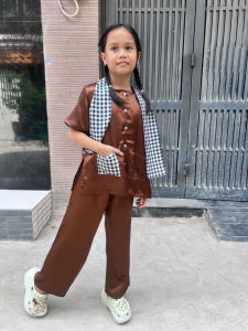 Combo bộ quần áo bà ba nâu trẻ em + nón bèo nhỏ + khăn rằn cho bé siêu đẹp dễ thương đủ size | Hàng sẵn hình thật