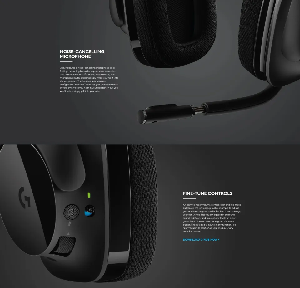 Logitech G533 DTS Surround Sound Wireless Gaming Headset with
