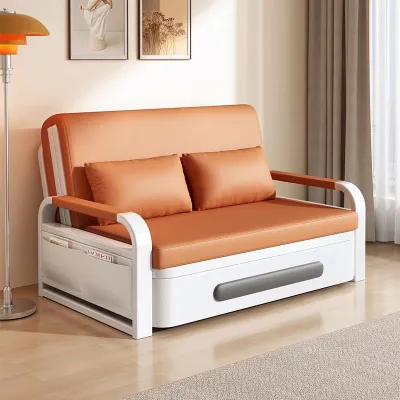 Moduspace Mall 08/128/158*78*85CM Foldable Sofa Bed with Storage Cabinet Dual Purpose Small Unit Living Room Lazy Person Sofa Single/Double/Queen Size with Roller Sofa Bed Side Pocket Multi-functional Telescopic Bed 2 Free Throw Pillows