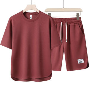 AE Summer Youth High-End Casual Sports Suit for Men   Curved hem fashion shorts and short sleeves T Two-piece shirt set for men