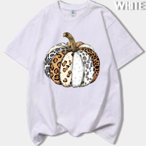 Patchwork Leopard Cow Print Pumpkin T Shirt Women Vintage Western Fall Art Print Cotton Crew Neck Casual Short Sleeve Top