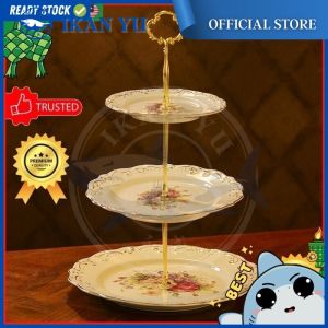 🔥Ramadan Sale🔥YU Ready Stock European Cake Stand 3 Layers Wedding Cake Plate Stand Dessert Fruits Vegetable Placed Tool Food Display Tray Cupcake Candy Cookie Serving Plate for Wedding Birthday Party