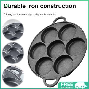 COD [Free Shipping] Cast Iron 7 Hole Frying Pan Non-Stick Omelet and Breakfast Skillet Durable Black Kitchen Cooking Tool