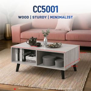 BETTY FURNITURE ATLAS Round Coffee Table Solid Table Top Metal Leg / Meja Kopi Bulat Kayu Kaki Besi