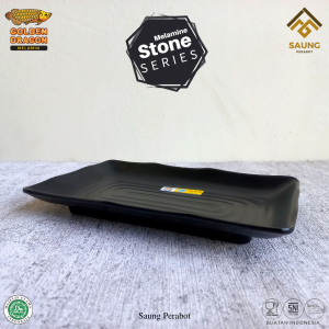 Piring Saji Ulir Melamin Persegi Panjang 8 inch Piring Saji Kafe Resto Melamin Coklat Golden Dragon 20cm P6508A