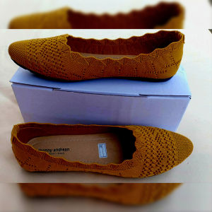 Sepatu FlatShoes Korea Balet Wanita Bahan Rajut Dengan Sol Karet Size 37 - 40